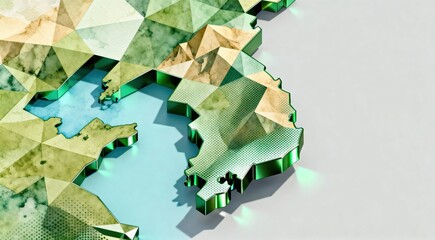 Fototapeta premium Professional korea, map, 3d, low poly, green visual in golden hour lighting, balanced composition with realistic lighting, suitable for editorial use, marketing materials, digital design and commercia