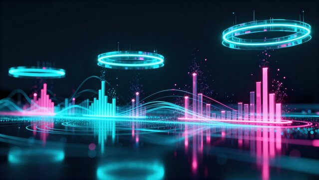 Modern data, visualization, abstract, digital, technology scene with dramatic contrast lighting, visually rich composition, natural lighting, ideal for advertising, digital content, commercial design 