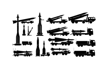 Obraz premium Modern Military Missile Launchers and Transport Vehicles Set