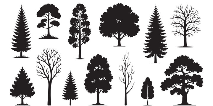Tree silhouette icon collection set of graphics trees elements outline symbol for architecture of silhouettes of trees .landscape, and urban design projects, in vector design