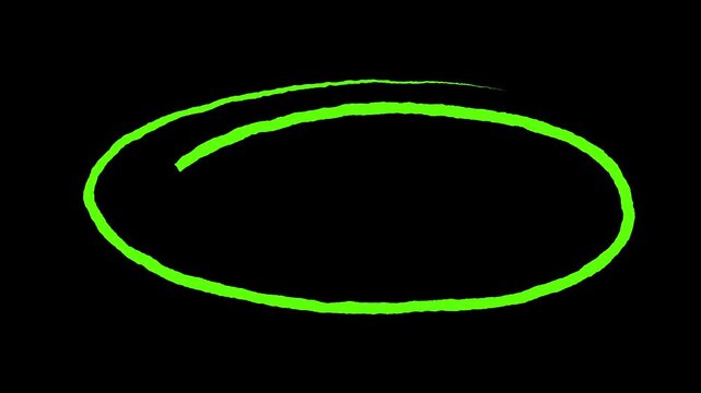 Hand-drawn green circle marker animation, Circle marker with drawing effect highlight animation 4k alpha channel.