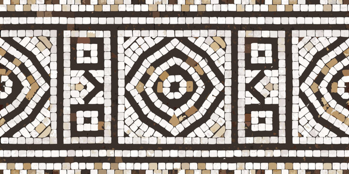 Intricate geometric mosaic pattern with brown white and beige tiles