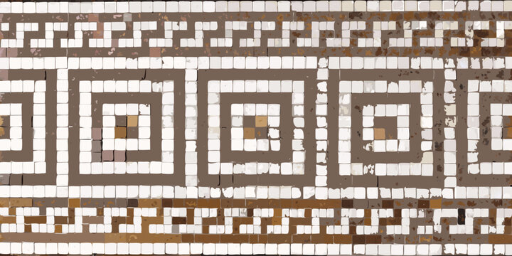Geometric mosaic pattern featuring squares and a meander border detail