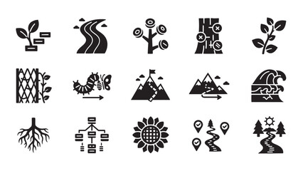 Obraz premium Nature Growth and Life Journey Icon Set for Environment, Transformation, and Personal Development Theme Design