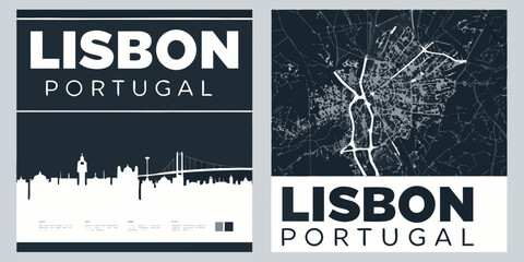 Lisbon Portugal A modern city map and skyline illustration © Pabitra