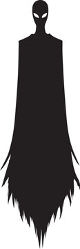 Tall Black Cloaked Phantom With Glowing Eyes On White Background
