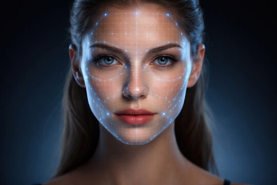 Woman Portrait With Digital Facial Mapping Technology Interface