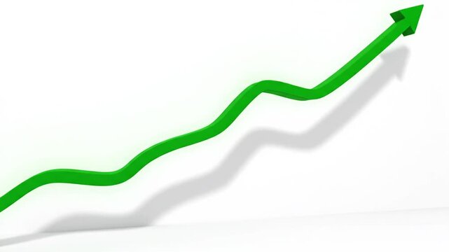 Green arrow graph shows upward trend on white background with shadow