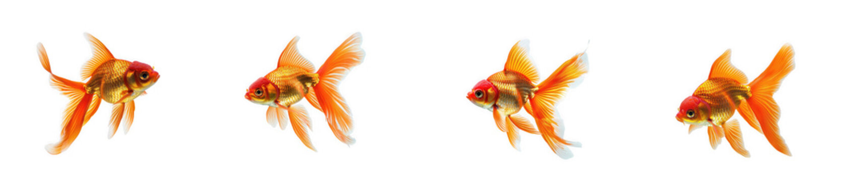 Orange goldfish swimming in various poses group for aquatic aquarium pet isolated on transparent background