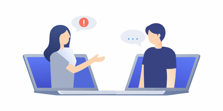 Two people having a virtual conversation with technical difficulties