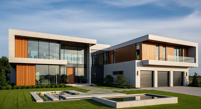 Modern duplex house with large glass windows and sleek design