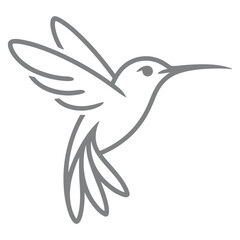 Obraz premium Minimalist gray line art illustration of a small hummingbird in flight on a clean white background