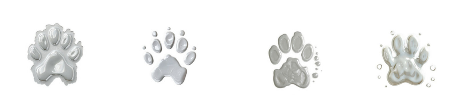 Stylized animal paw prints set featuring various stone and mud track isolated on transparent background