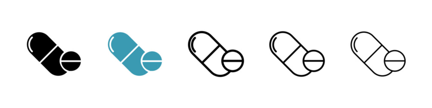 Medicine pills icons collection in black and blue colors