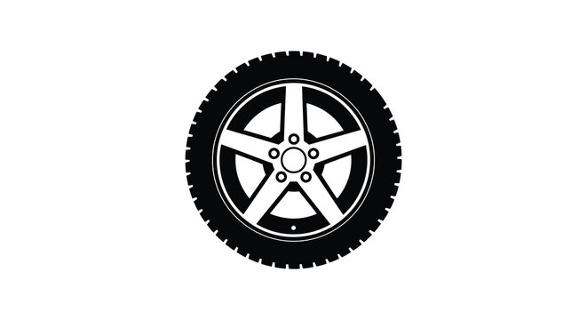 A dark silhouette of a vehicle tire against a white background silhouette