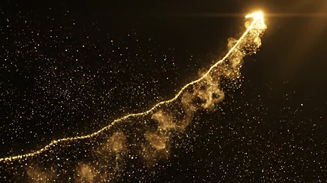Shooting star streaks across a dark night sky with sparkling particles trailing behind it