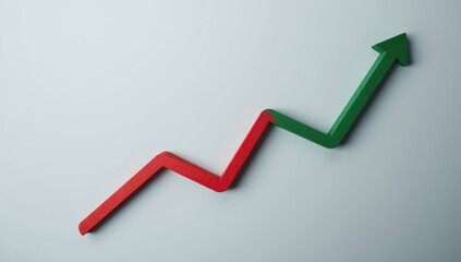 Red to green zigzag arrow representing recovery and growth optimism