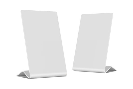 Display Stand Mockup. Blank White Table Tent Display Mockup. Table Top Banner, Menu, Promotion, Discount, QR code. 