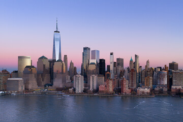 New York City skyscrapers in panoramic landscape. New York skyline with Manhattan Tower panoramic...