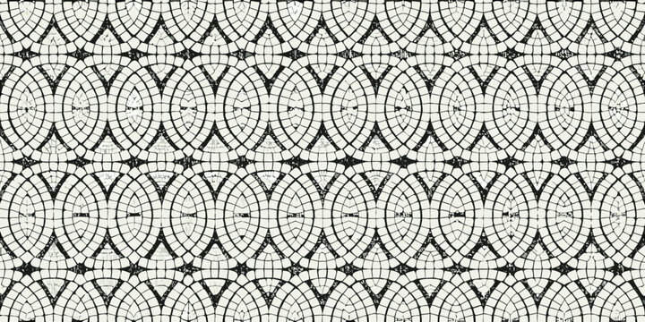 Intricate black and white mosaic pattern featuring repeating oval shapes