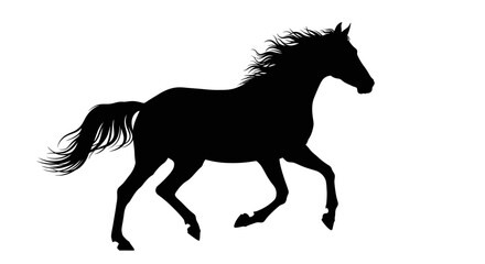Silhouette of a galloping horse with a flowing mane and tail. © BerkahStock