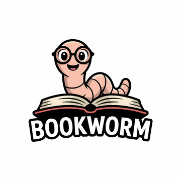 a cute worm wearing spectacles  on top of  a book with the text ""bookworm'