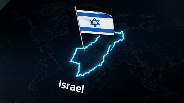 Israel Map Animation With Flag Glowing Border Highlight