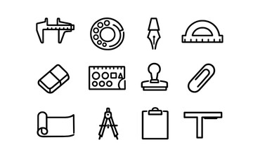 Fototapeta premium A collection of twelve minimalist black line icons representing