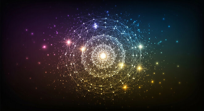 Vibrant glowing spiral galaxy with stars and stardust in space cosmic background with bright lights and colorful nebula