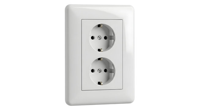 White Double European Electrical Socket Outlet on White Background, Close-up