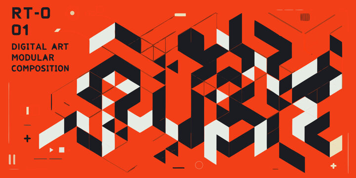 Abstract geometric composition featuring interlocking shapes and bold colors