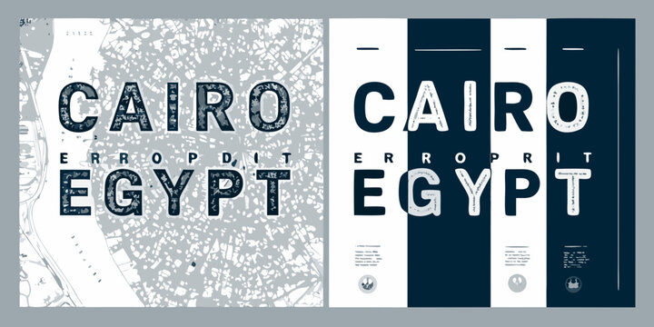 Graphic design featuring the words cairo and egypt in contrasting styles