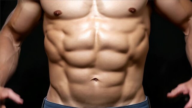 Well defined muscular torso with visible abdominal muscles and strong chest and arm muscles showing fitness body skin texture health concept