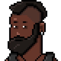 Obraz premium Vector Pixel Art Userpic of Black Man with Beard