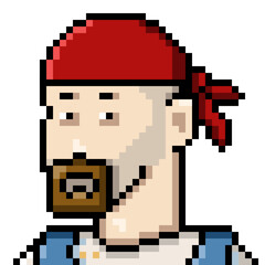 Fototapeta premium Vector Pixel Art Userpic of Man in Red Bandana