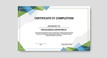 Fototapeta premium Certificate of completion template with geometric design