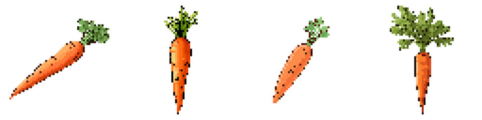 Obraz premium Carrot pixel icon set. retro, pixelated 2d graphics for games and apps 
