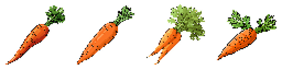 Obraz premium Carrot pixel icon set. retro, pixelated 2d graphics for games and apps 