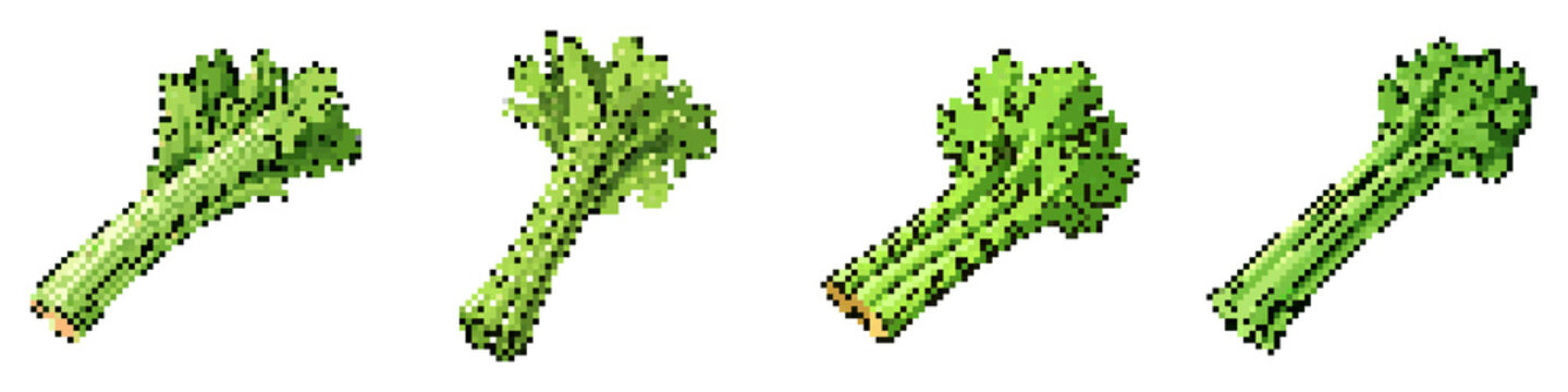  Celery pixel icon set. retro, pixelated 2d graphics for games and apps