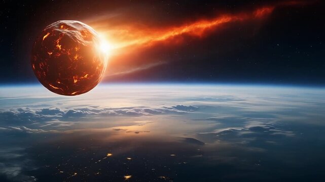 Fiery Meteor Entering Earth's Atmosphere with Dramatic Glow