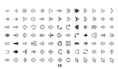 A collection of various black arrow icons and symbols on a white background