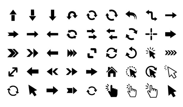 A collection of black and white arrow icons and cursor symbols