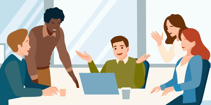 Diverse business team collaborating in a modern office meeting setting