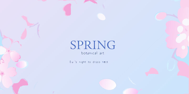 Delicate pink cherry blossoms and the word spring on a blue background