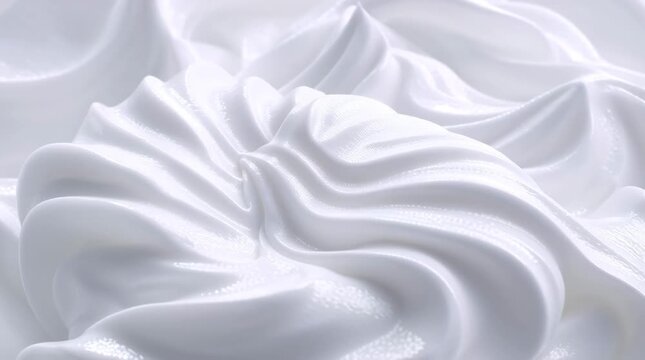 Extreme macro luxurious white cosmetic cream texture slowly folding forming peaks clouds, silky moisturizer emulsion surface waves folds diffused studio lighting, minimal dermatology skincare product