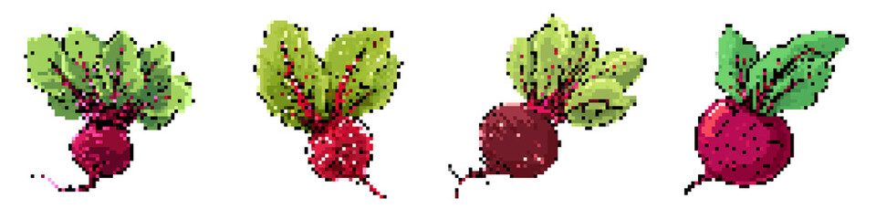Fototapeta premium Beetroot pixel icon set. retro, pixelated 2d graphics for games and apps