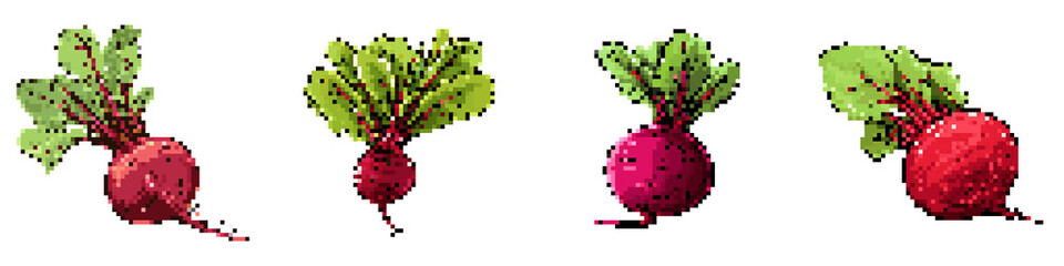 Fototapeta premium Beetroot pixel icon set. retro, pixelated 2d graphics for games and apps