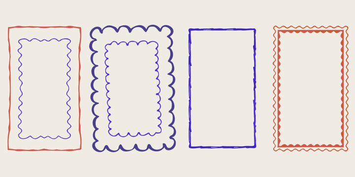 Four rectangular frames with different border styles in vibrant colors