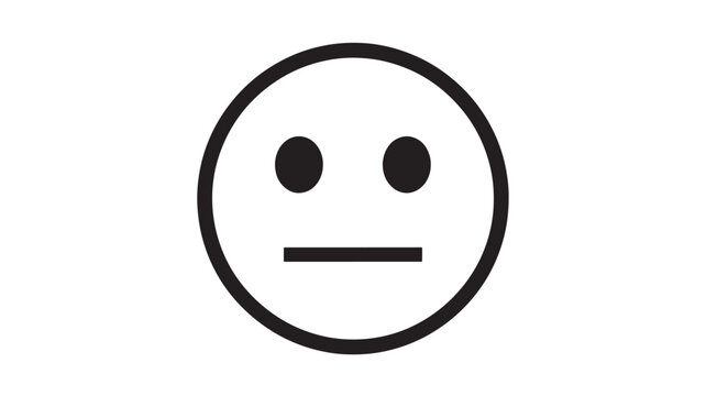 Smiley face icon with neutral expression and black outline on white background featuring emoticon, emoji, blank with emotion and indifferent elements
