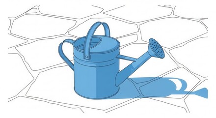 Obraz premium A Classic Blue Watering Can Rests On A Paved Garden Path